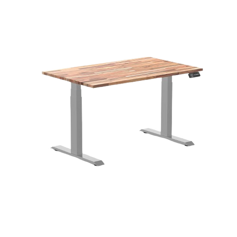 Desky Dual Hardwood Sit Stand Desk 120cm Acacia Desktop and White Frame