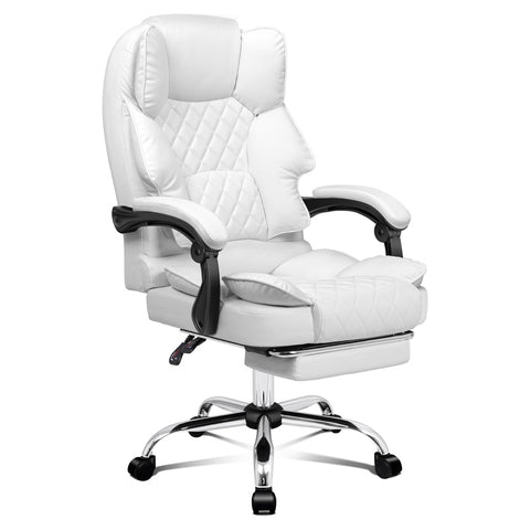 ALFORDSON Office Chair Executive Computer PU Leather Seat Recliner (White)