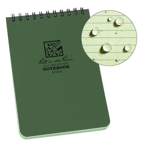 Rite in the Rain 4x6 Waterproof Notebook All Weather Lined 100 Pages - Green
