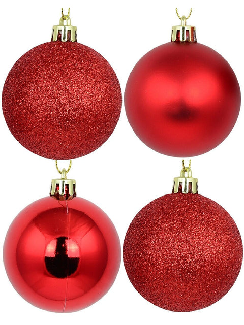 Christmas Warehouse - DECR5163 12x Timeless Red Essential Mixed Finish Baubles | 60mm Red