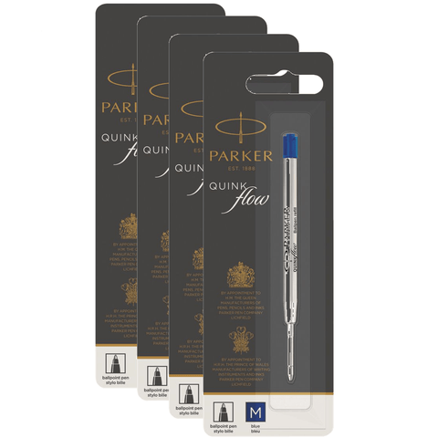 Parker Quinkflow Pen Refill Ballpoint Medium Nib (Blue) [4 Pack]