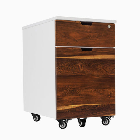 Desky Minimal Wooden Filing Cabinet - White / Pheasantwood Hardwood