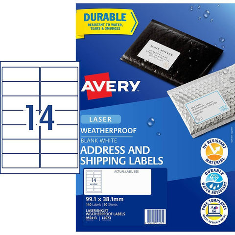 Avery Waterproof Address Labels for Laser Printers 99.1 x 38.1 mm [140-Pieces]