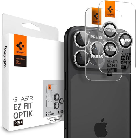 SPIGEN EZ Fit Optik Pro 2PCS Glass Camera Lens Protector for iPhone 17 Pro/Max/16 Pro/Max/15 Pro/Max/14 Pro/Max (Silver)