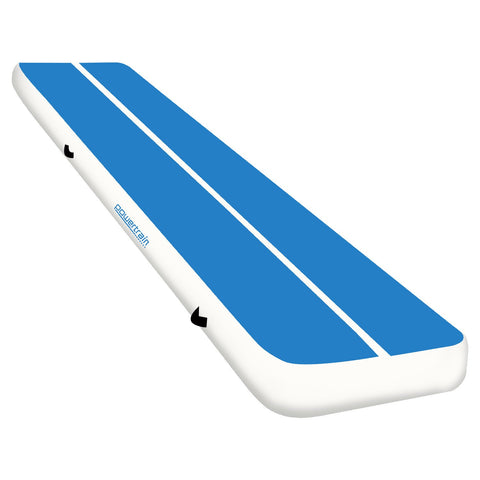 Powertrain 8m x 1m x 20cm Air Track Inflatable Gymnastics Mat Tumbling (Blue White)