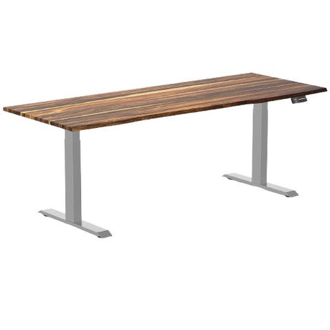 Desky Dual Hardwood Sit Stand Desk 200cm Pheasantwood Desktop and Grey Frame