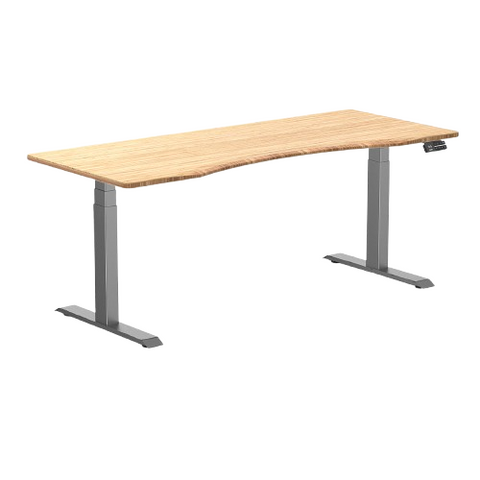 Desky Dual Ergo Edge Sit Stand Desk 180cm Bamboo Desktop and Space Grey Frame