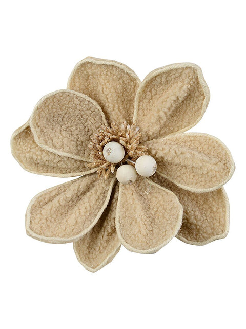 Christmas Warehouse - PICK2524 Cream Natural Wool Magnolia Christmas Tree Clip Pick | 22cm Cream