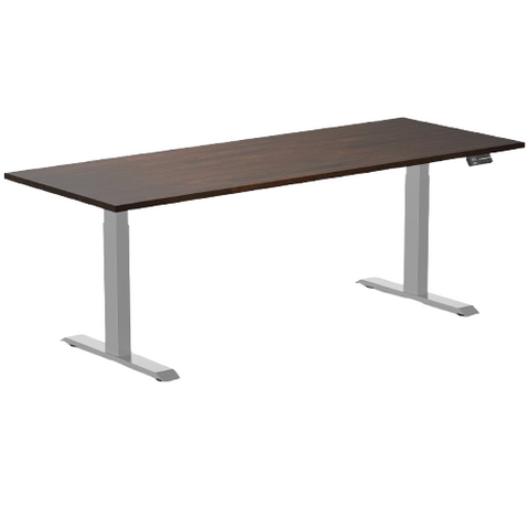 Desky Dual Rubberwood Sit Stand Desk 200cm Dark Walnut Desktop and Grey Frame