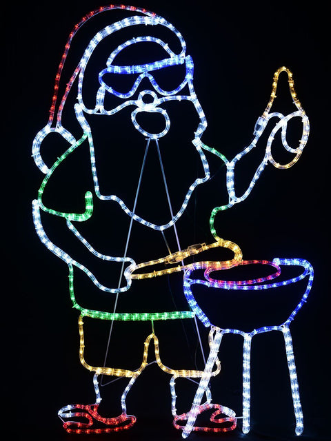Christmas Warehouse - OUDRS305 1.2m Cheers! BBQ Cooking Santa Outdoor Christmas Multi Colour LED Display Cool & Warm White with Multi