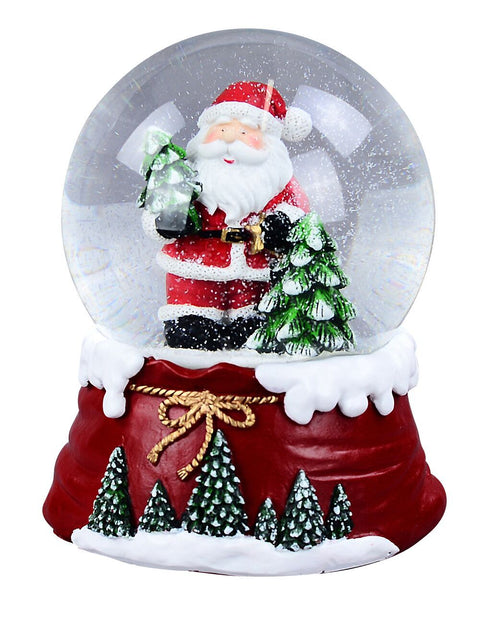 Christmas Warehouse - ORNMGB42 Santa & Pine Trees Wind Up Musical Waterball Snow Globe | 10cm Red with Green, White & Black