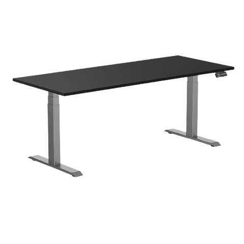 Desky Dual Melamine Sit Stand Desk 180cm Black Desktop and Space Grey Frame