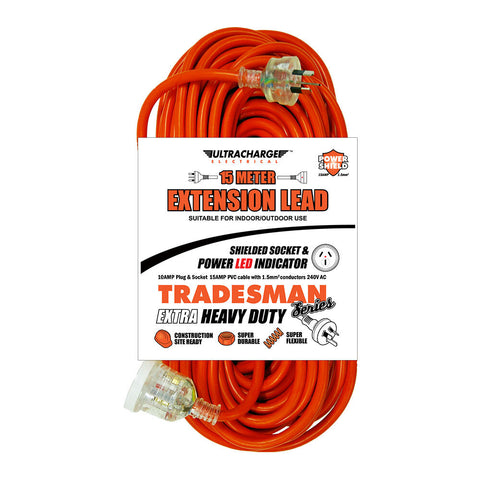 Ultracharge 15m Extra Heavy-Duty Extension Lead 10A (Red)