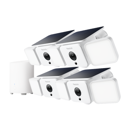 Reolink Solar Floodlight Security Cameras Wireless Outdoor 4 Pack Cameras +Home Hub Mini Kit