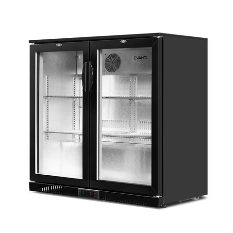 Devanti 198L Bar Fridge Dual Glass Door with Light Black