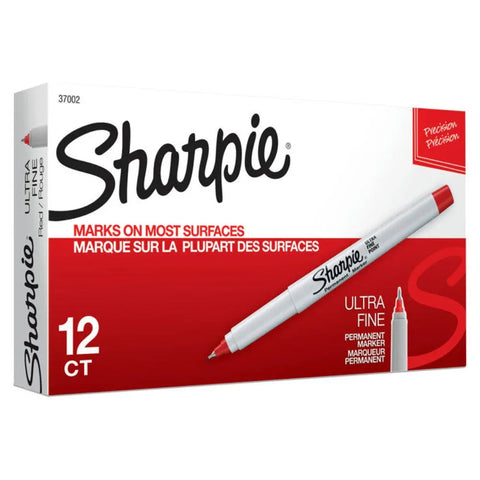 Sharpie Permanent Marker Ultra Fine 0.3mm Pack of 12 (Red)