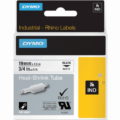 Dymo 18057 Rhino Industrial Heat Shrink Tubing 19mm (Black On White)