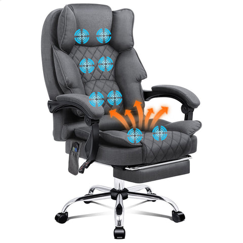 ALFORDSON Massage Office Chair Heated Fabric Seat Executive Computer (Grey)