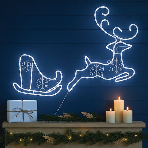 Lexi Lighting 2D Flying Reindeer With Sleigh Rope Light Silhouette