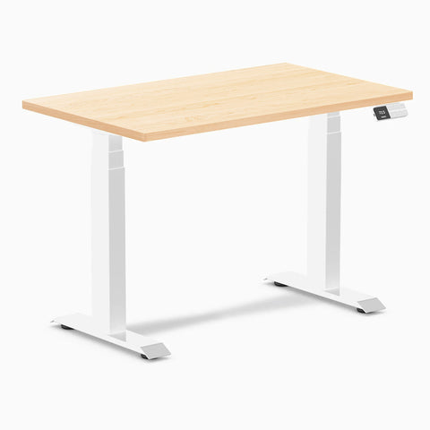 Desky Dual Mini Hardwood Sit Stand Desk 100cm Maple Desktop and White Frame
