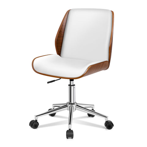 ALFORDSON Wooden Office Chair Computer Chairs Home Seat PU Leather (White)