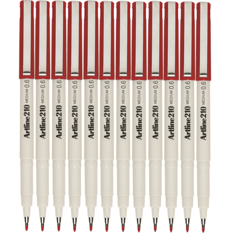 Artline Box 12 210 Fineline Pen 0.6mm (Dark Red)