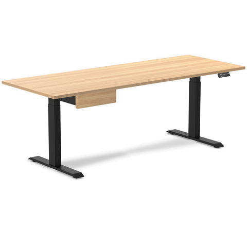 Desky Dual Melamine Standing Desk With Drawer 200cm Sublime Teak Desktop and Matte Black Frame