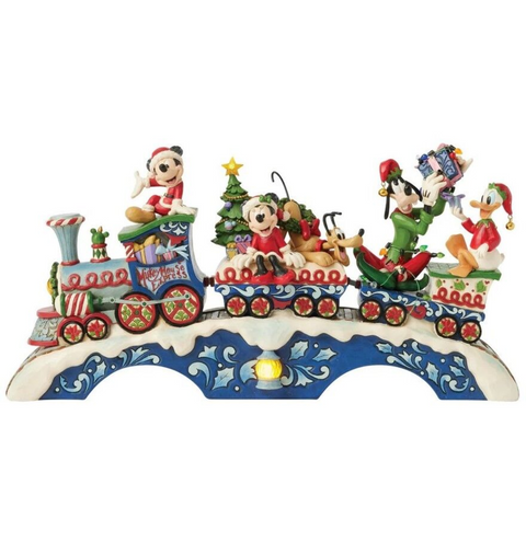 Jim Shore Disney Traditions - Mickey and Friends LED Musical Christmas Train - Christmas Cheer On Track