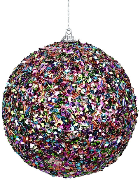 Christmas Warehouse - DECRH025 Multi Colour Opulent Signature Sequin & Bugle Bead Bauble | 12cm Multi Colour