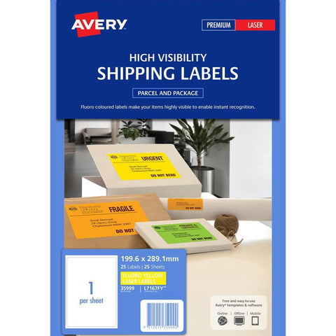 Avery 35999 L7167Fy Laser Shipping Label 1Up (Fluorescent Yellow) [Pack 25]