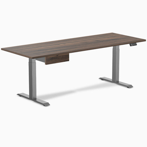 Desky Dual Melamine Standing Desk With Drawer 200cm Jarrah Legno Desktop and Space Grey Frame