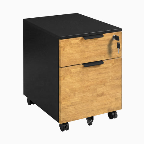 Desky Minimal Filing Cabinet - Black / Light Oak Rubberwood
