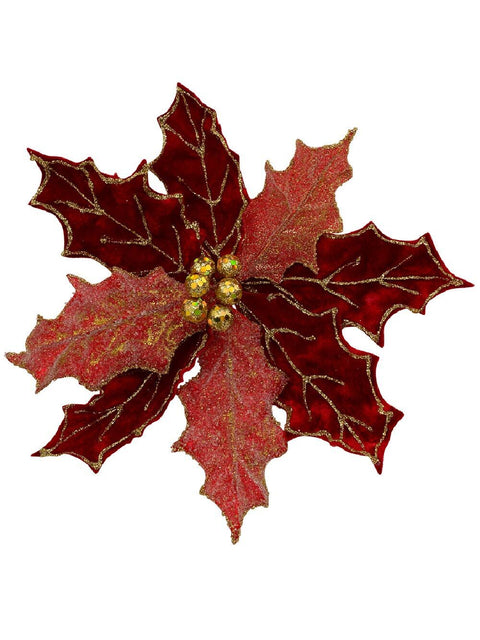 Red Felt Two Style Bract Poinsettia Christmas Tree Clip Pick | 28cmRed with Gold
