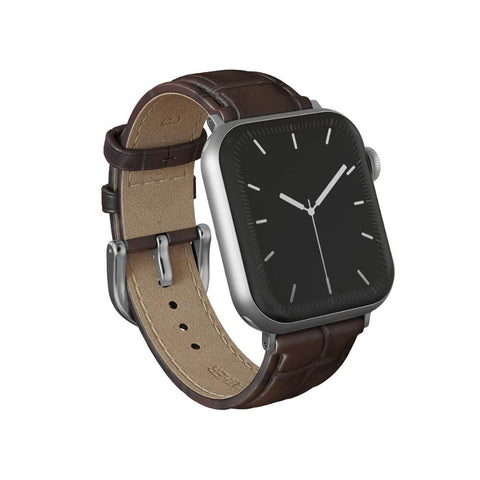 Burga Apple Watch 42/44/46/49 Leather Band - Silver Clasp (Espresso)