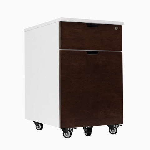 Desky Minimal Wooden Filing Cabinet - White / Dark Walnut Rubberwood