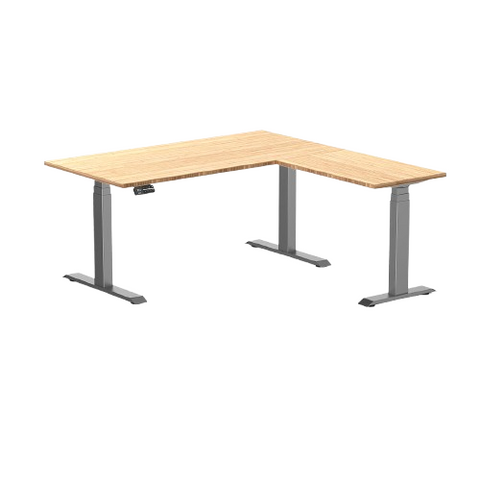 Desky Bamboo L-Shape Sit Stand Desk 150 x 155 cm Bamboo Top and Space Grey Leg