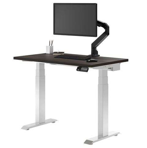 Desky Dual Mini Sit Stand Desk 1000x600 Burnished Wood Desktop and White Frame