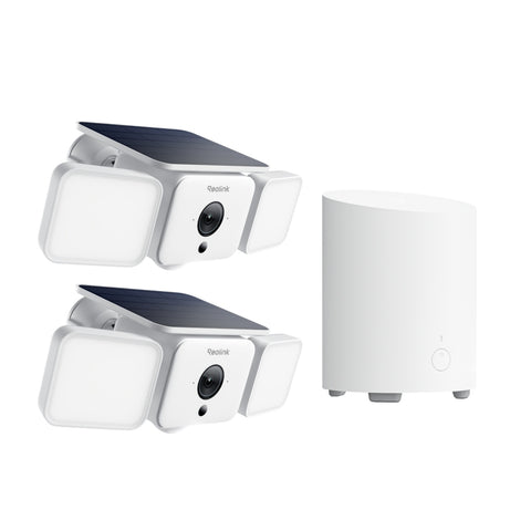 Reolink Solar Floodlight Security Cameras Wireless Outdoor 2 Cameras +Home Hub Mini Kit