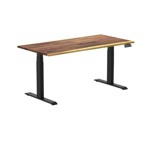 Desky Dual Hardwood Sit Stand Desk 150cm (Saman Desktop/Matte Black Frame)