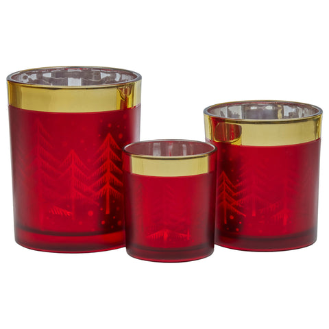 Christabelle Christmas Candle Jar Set of 3 Red and Gold Holiday Candle Holders