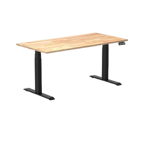 Desky Dual Rubberwood Sit Stand Desk 150cm Natural Timber Desktop and Matte Black Frame