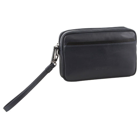 Pierre Cardin Men's Casual Leather Organiser Wristlet Bag 25x15cm Navy