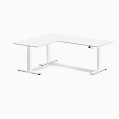 Desky L-Shape Melamine Sit Stand Desk 1800x1500mm - Left Return (White Desktop/White Leg)