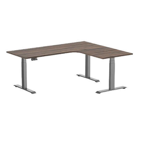 Desky L-Shape Melamine Sit Stand Desk 180cm - Right Return Jarrah Legno Top and Space Grey Leg