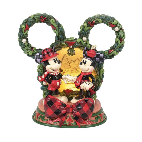Jim Shore Disney Traditions - Mickey and Minnie Christmas LED Diorama - Magical Winter Moments