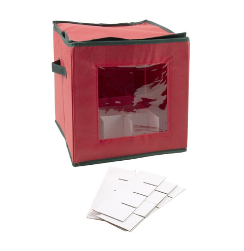 Bauble Storage Box 64 Compartment Ornament Organiser Bag (Red with Green)