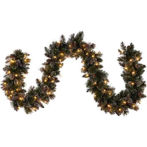 Christabelle Premium 2.7m Christmas Garland Snow with LED Lights and Pine Cones Cashmere Tree Decoration Ornament