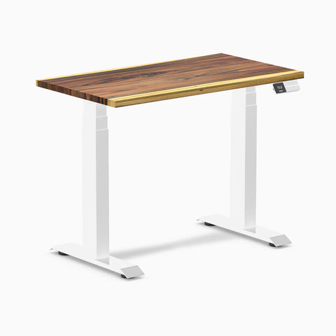 Desky Dual Mini Hardwood Sit Stand Desk 90cm Saman Desktop and White Frame