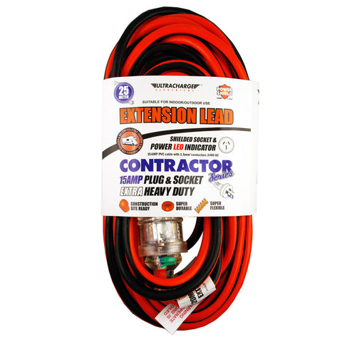 Ultracharge 25m Extension Lead 15A 240V Heavy Duty (Red)