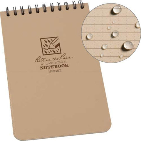 Rite in the Rain 4x6 Waterproof Notebook All Weather Lined 100 Pages - Tan